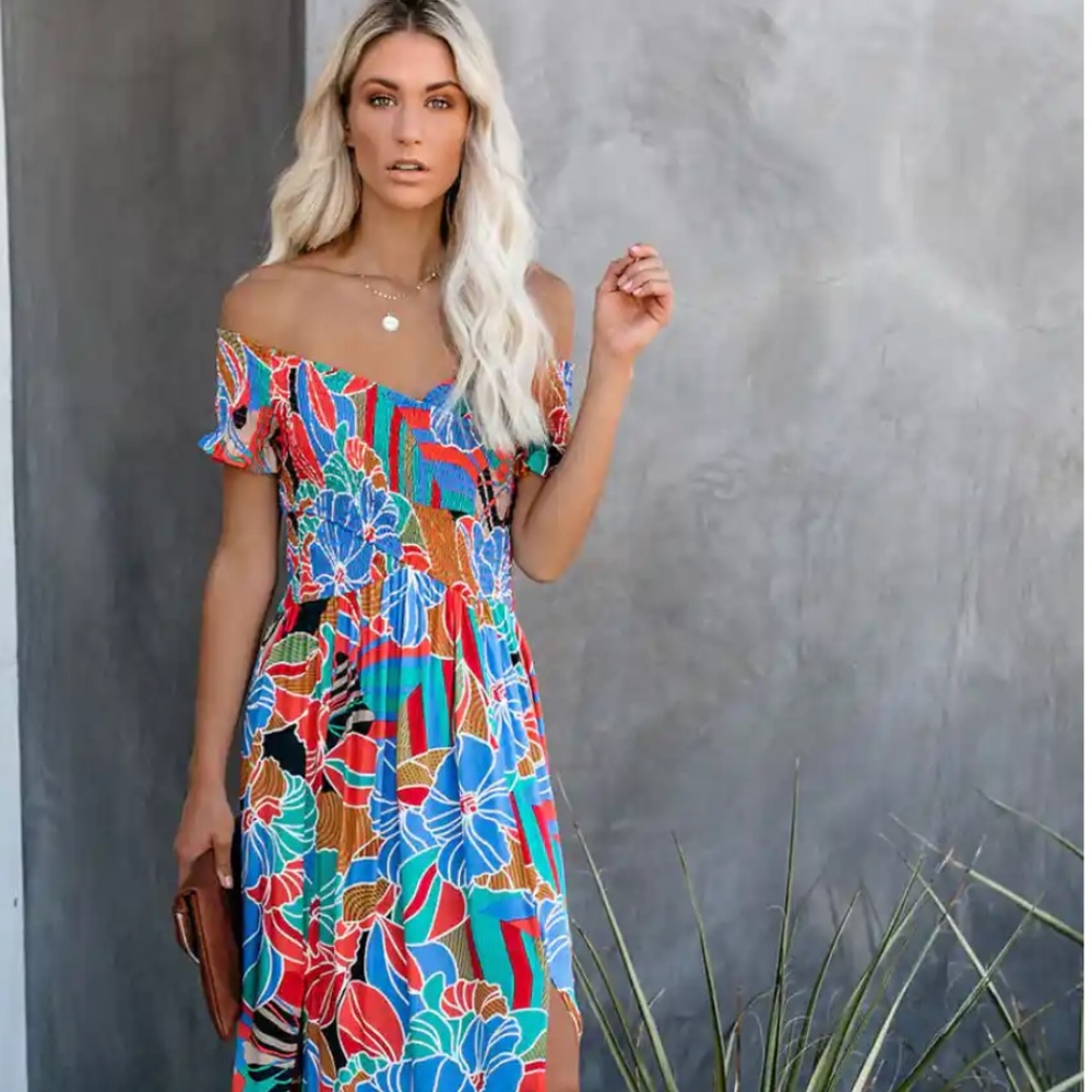 Put It in Print Smocked Maxi Dress by VICI